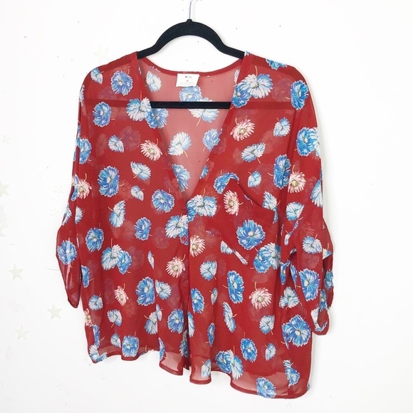 PINS and needle sheer floral button down blouse - Picture 4 of 11